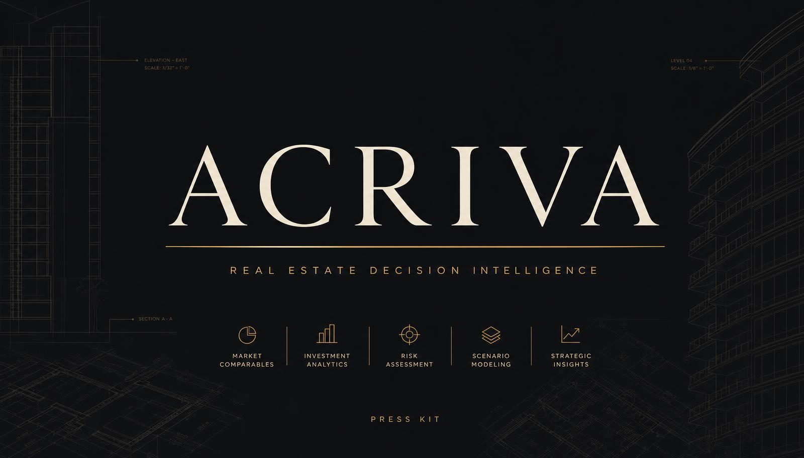 Acriva wordmark on a dark architectural background